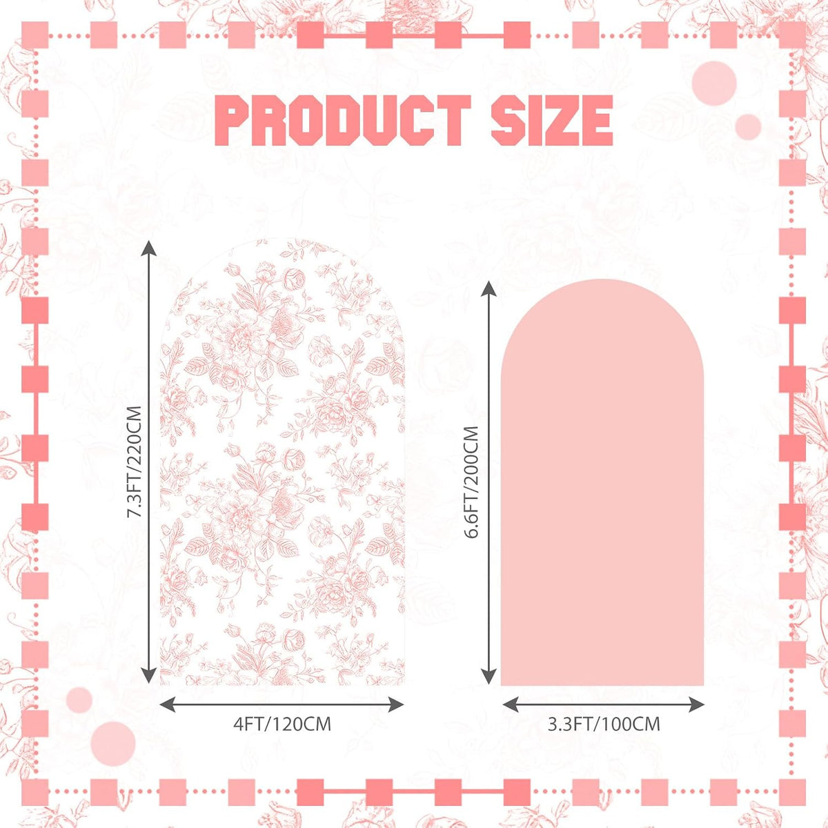 2 Set Pink Floral Arch Cover 7.2ft 6.6ft Stretchy Party Backdrop