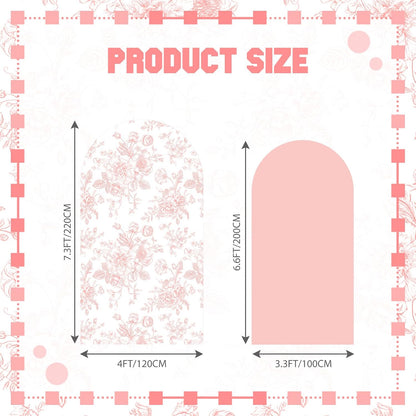 2 Set Pink Floral Arch Cover 7.2ft 6.6ft Stretchy Party Backdrop