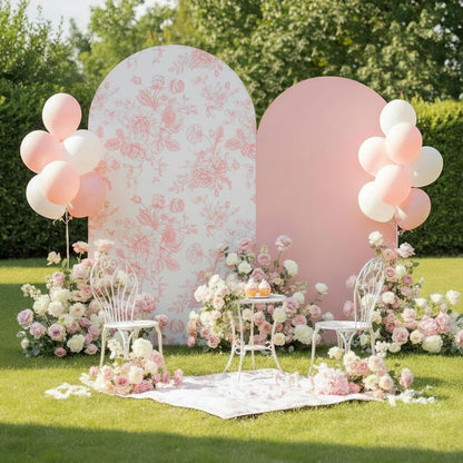 2 Set Pink Floral Arch Cover 7.2ft 6.6ft Stretchy Party Backdrop