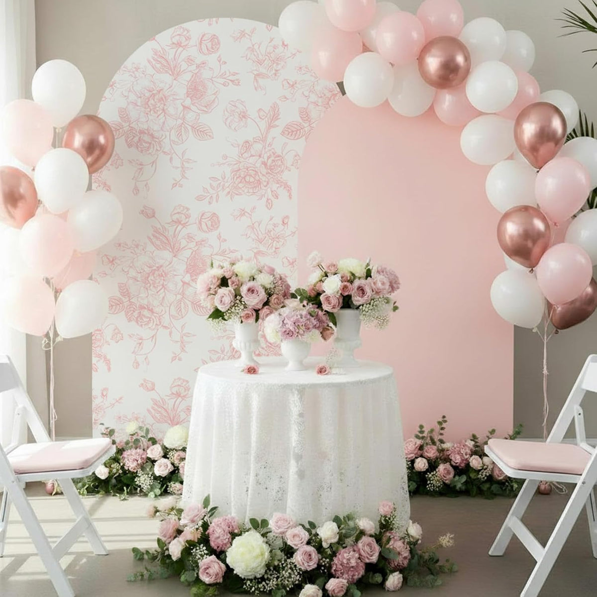 2 Set Pink Floral Arch Cover 7.2ft 6.6ft Stretchy Party Backdrop