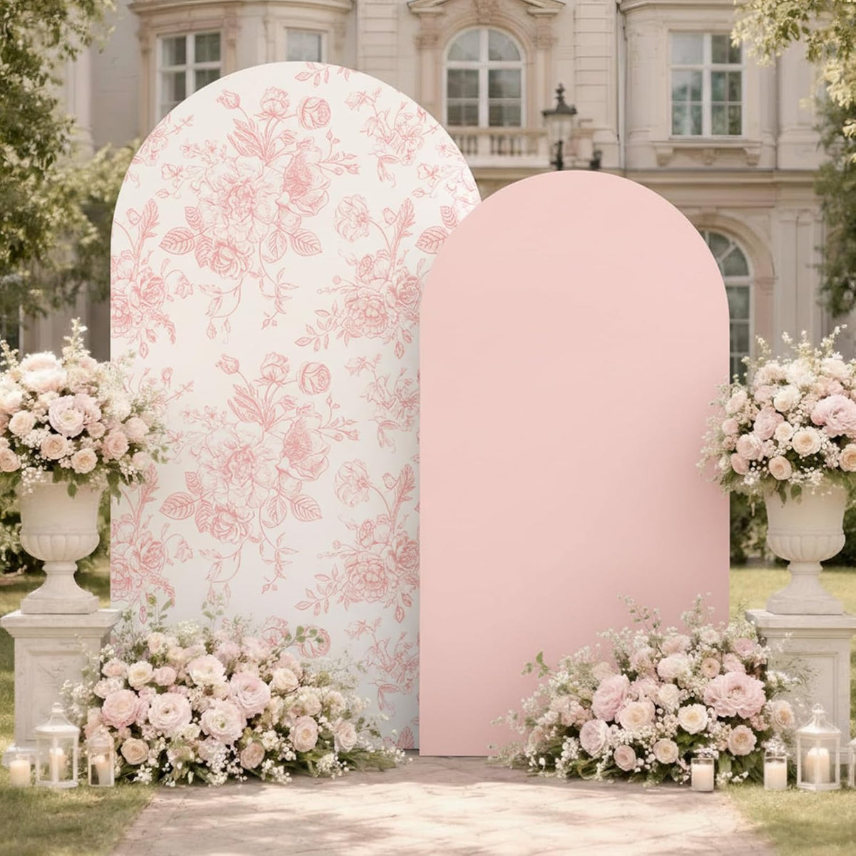 2 Set Pink Floral Arch Cover 7.2ft 6.6ft Stretchy Party Backdrop