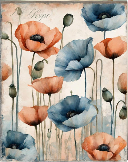 16x20 Floral Wall Art Canvas Print (Peach and Blue Floral)