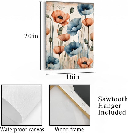 16x20 Floral Wall Art Canvas Print (Peach and Blue Floral)