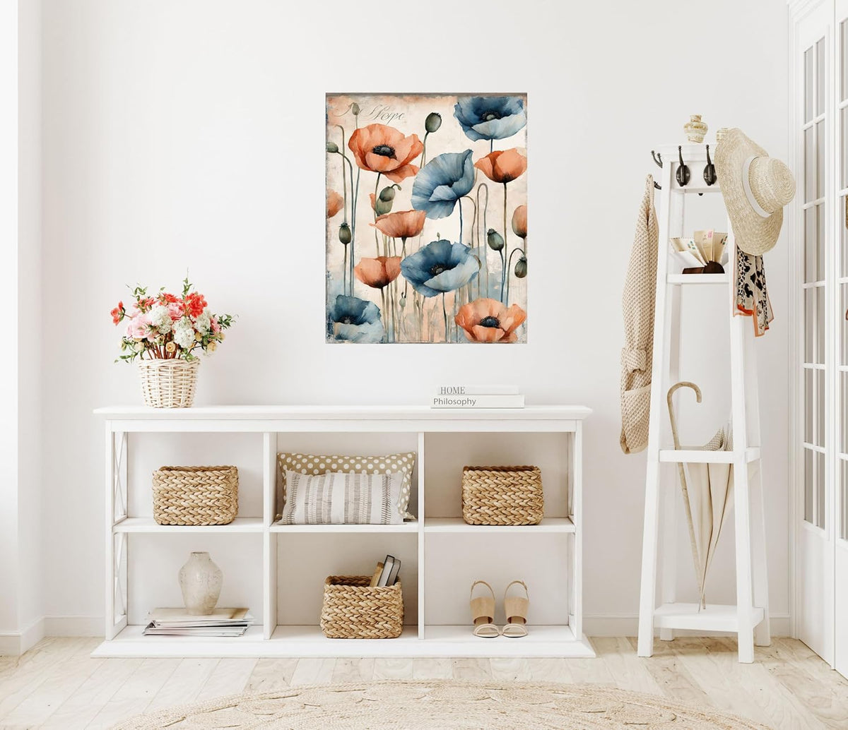 16x20 Floral Wall Art Canvas Print (Peach and Blue Floral)
