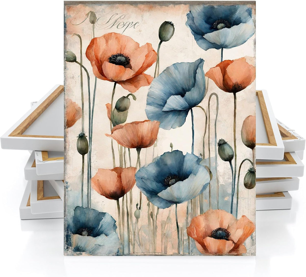 16x20 Floral Wall Art Canvas Print (Peach and Blue Floral)