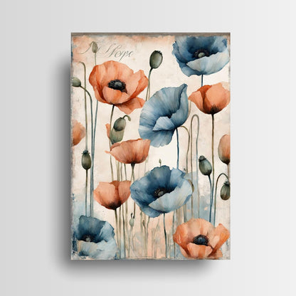 16x20 Floral Wall Art Canvas Print (Peach and Blue Floral)