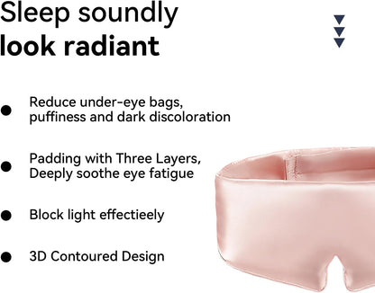 3D Silk Sleep Mask, Ultra Light and Soft Eye Mask for Side Sleeper, 22 Momme Mulberry Silk Eye Cover for Women and Men (Pale Pink)