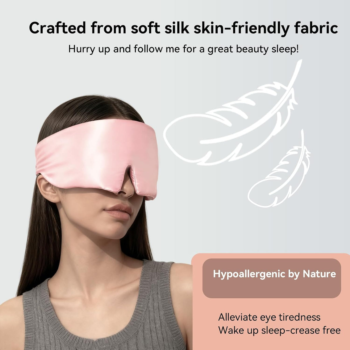 3D Silk Sleep Mask, Ultra Light and Soft Eye Mask for Side Sleeper, 22 Momme Mulberry Silk Eye Cover for Women and Men (Pale Pink)