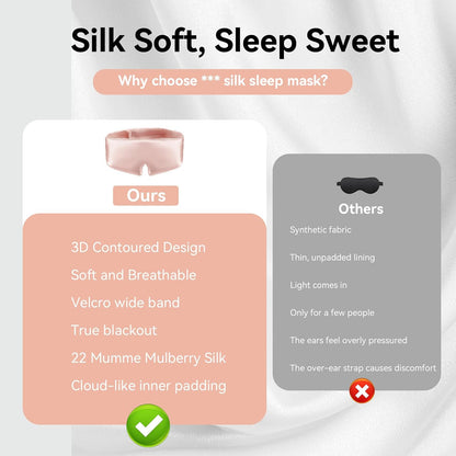 3D Silk Sleep Mask, Ultra Light and Soft Eye Mask for Side Sleeper, 22 Momme Mulberry Silk Eye Cover for Women and Men (Pale Pink)