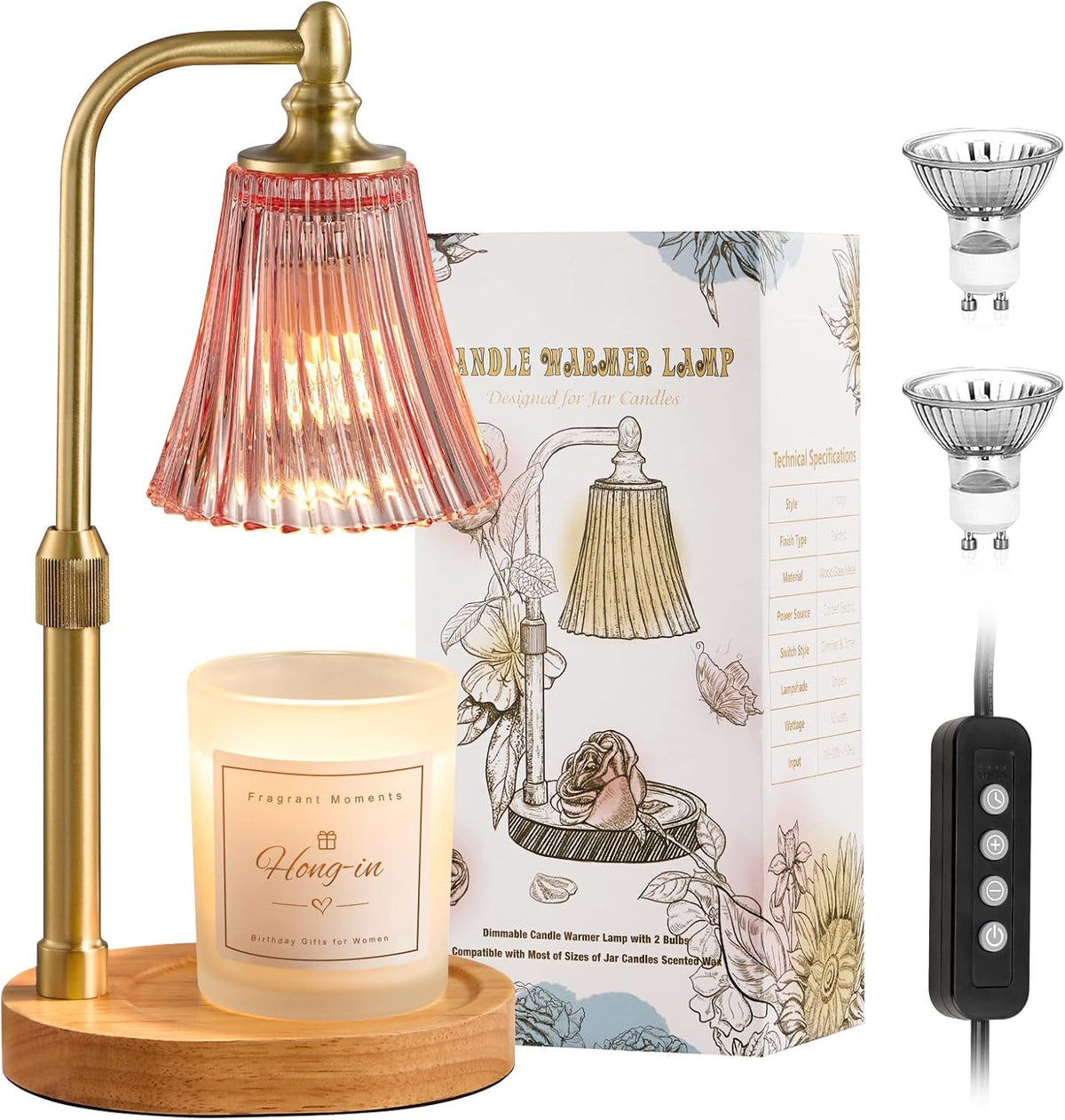 Pink Candle Warmer Lamp with Timer Dimmable,Birthday Gifts for Women,Adjustable Height Wax Melt Warmer for Jar Candles,House Warming Gifts New Home,Ideal for Office,Dorm,Bedroom Home Decor