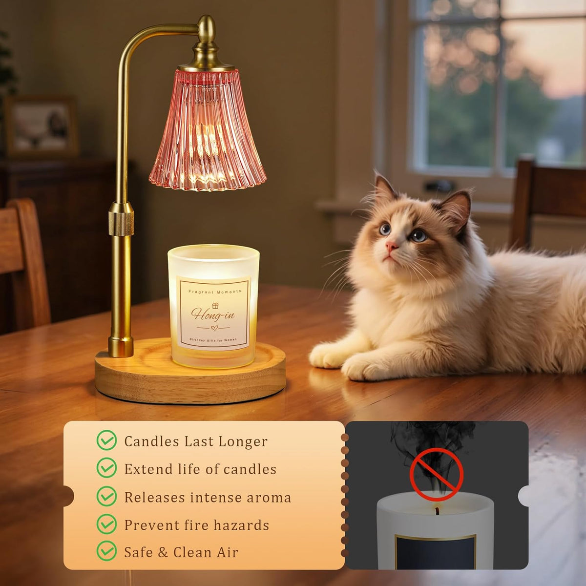 Pink Candle Warmer Lamp with Timer Dimmable,Birthday Gifts for Women,Adjustable Height Wax Melt Warmer for Jar Candles,House Warming Gifts New Home,Ideal for Office,Dorm,Bedroom Home Decor