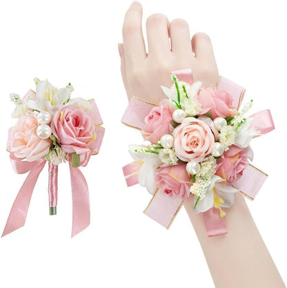 Blush Pink Corsage and Boutonniere Set Prom Wrist Corsage Flower