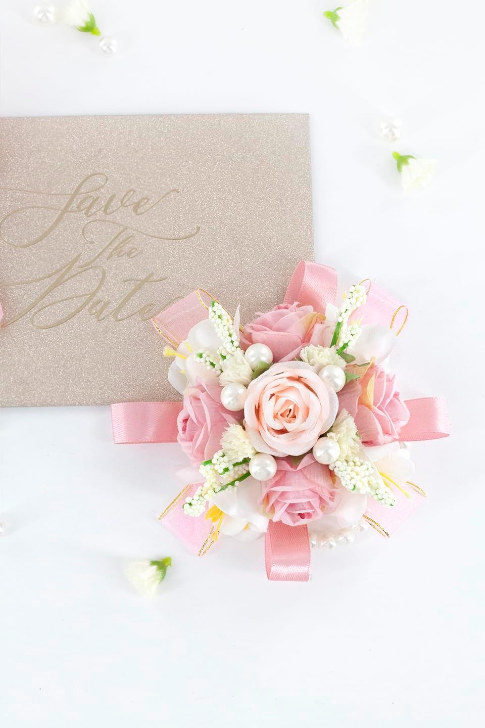 Blush Pink Corsage and Boutonniere Set Prom Wrist Corsage Flower