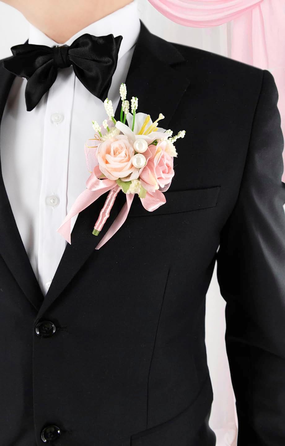 Blush Pink Corsage and Boutonniere Set Prom Wrist Corsage Flower