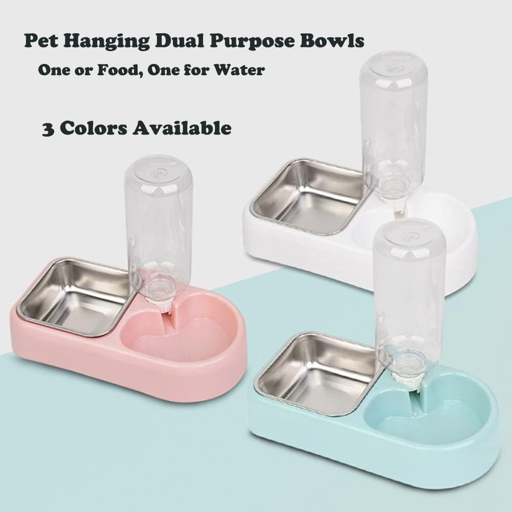 Crate Dog Cat Bowls, Dog Water and Food Bowl Set with Detachable Stainless Steel Bowl and Automatic Water Dispenser Bottle, Hanging Pet Cage Kennel Food Water Feeder Bowls for Puppy Cat Rabbite Birds