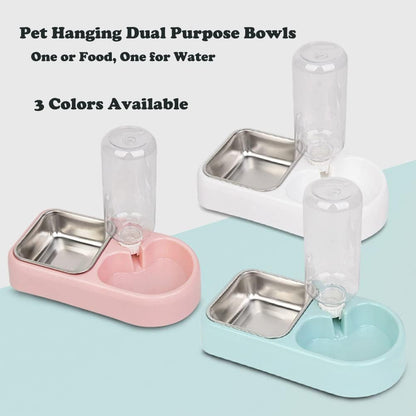 Crate Dog Cat Bowls, Dog Water and Food Bowl Set with Detachable Stainless Steel Bowl and Automatic Water Dispenser Bottle, Hanging Pet Cage Kennel Food Water Feeder Bowls for Puppy Cat Rabbite Birds