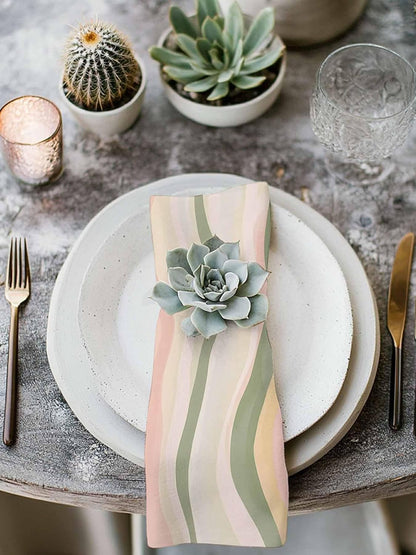 Cloth Napkins Set of 4,20x20 Inches Dinner Napkin,Light Green Pink Stripes Washable Soft Table Napkins,Reusable Cocktail Napkin for Wedding Holiday Party Hotel,Low Saturation Colorful Pattern