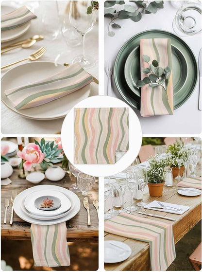 Cloth Napkins Set of 4,20x20 Inches Dinner Napkin,Light Green Pink Stripes Washable Soft Table Napkins,Reusable Cocktail Napkin for Wedding Holiday Party Hotel,Low Saturation Colorful Pattern
