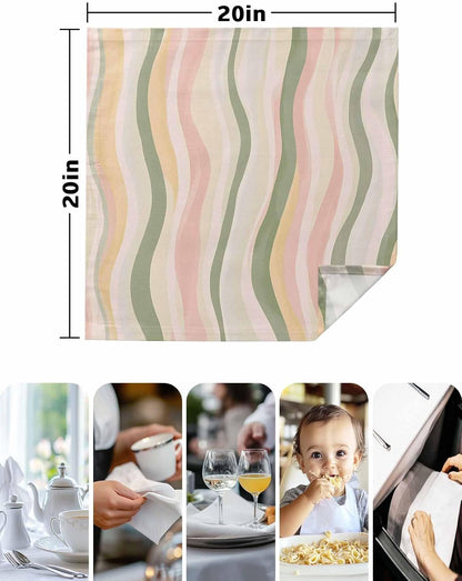 Cloth Napkins Set of 4,20x20 Inches Dinner Napkin,Light Green Pink Stripes Washable Soft Table Napkins,Reusable Cocktail Napkin for Wedding Holiday Party Hotel,Low Saturation Colorful Pattern