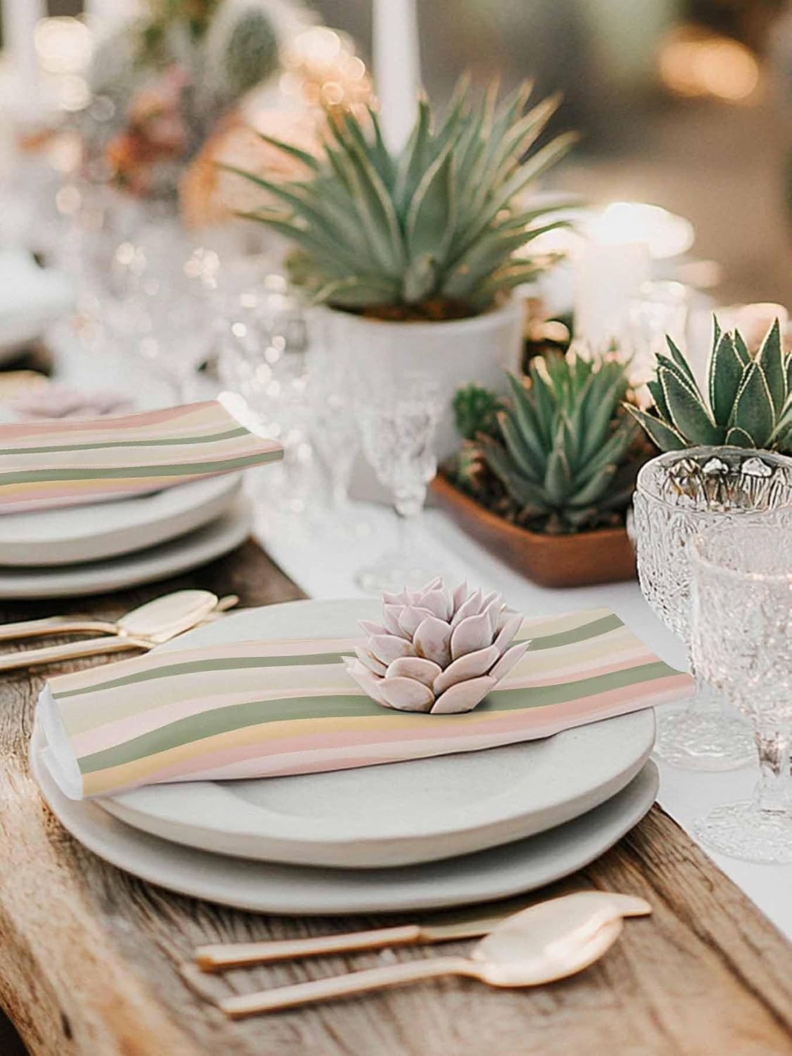 Cloth Napkins Set of 4,20x20 Inches Dinner Napkin,Light Green Pink Stripes Washable Soft Table Napkins,Reusable Cocktail Napkin for Wedding Holiday Party Hotel,Low Saturation Colorful Pattern