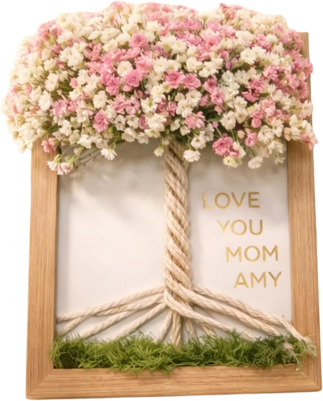 DIY Wooden Picture Frame Craft Kit, Unique 3D Handwoven Rope Art Frame with Preserved Dried Flowers & Gold Foil Letter Stickers, 7x8in Unfinished Wood Frame for Painting Birthday Gift for Mom (Pink)