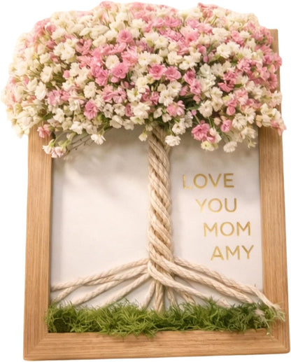 DIY Wooden Picture Frame Craft Kit, Unique 3D Handwoven Rope Art Frame with Preserved Dried Flowers & Gold Foil Letter Stickers, 7x8in Unfinished Wood Frame for Painting Birthday Gift for Mom (Pink)