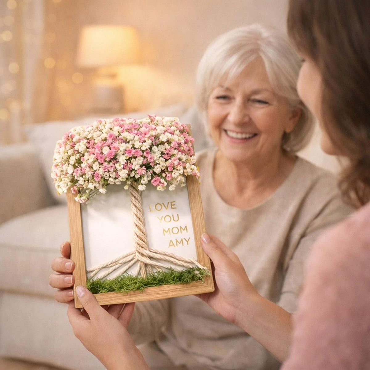 DIY Wooden Picture Frame Craft Kit, Unique 3D Handwoven Rope Art Frame with Preserved Dried Flowers & Gold Foil Letter Stickers, 7x8in Unfinished Wood Frame for Painting Birthday Gift for Mom (Pink)