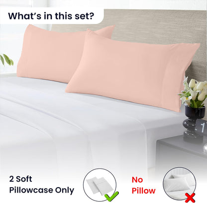 Queen Size Pillow Cases Set of 2, 600 Thread Count 100% Egyptian Cotton Peach Pillow Covers, Soft Hotel Quality, Open Closure, Shrink & Fade Resistant