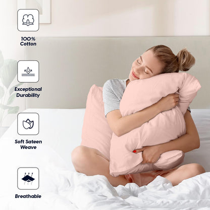 Queen Size Pillow Cases Set of 2, 600 Thread Count 100% Egyptian Cotton Peach Pillow Covers, Soft Hotel Quality, Open Closure, Shrink & Fade Resistant