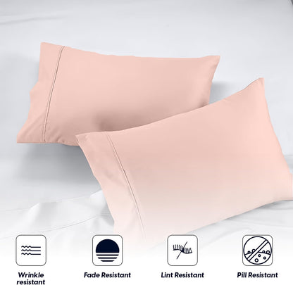 Queen Size Pillow Cases Set of 2, 600 Thread Count 100% Egyptian Cotton Peach Pillow Covers, Soft Hotel Quality, Open Closure, Shrink & Fade Resistant