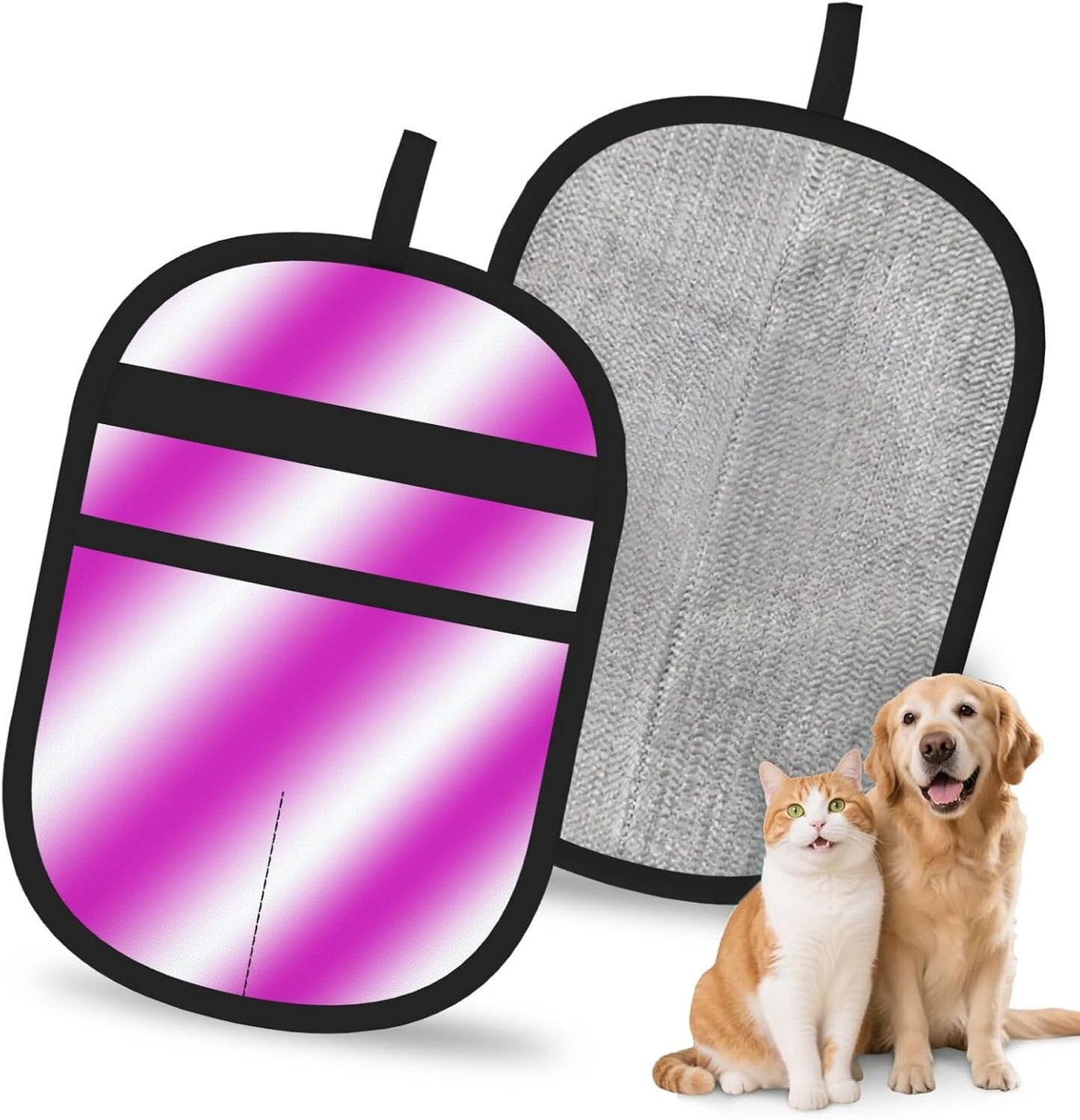 Pink White Diagonal Striped Gradient Pet Hair Removal Glove Dogs Hair Remover Glove Cats Fur Removal Tool with Hanging Loop for Couch 6.7X9.5 in