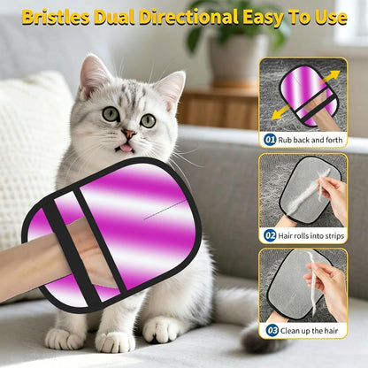 Pink White Diagonal Striped Gradient Pet Hair Removal Glove Dogs Hair Remover Glove Cats Fur Removal Tool with Hanging Loop for Couch 6.7X9.5 in