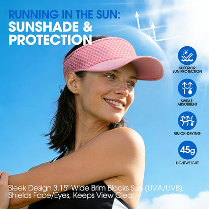 Sun Visor Hat Men Women - Moisture Wicking Lightweight Sports Cap