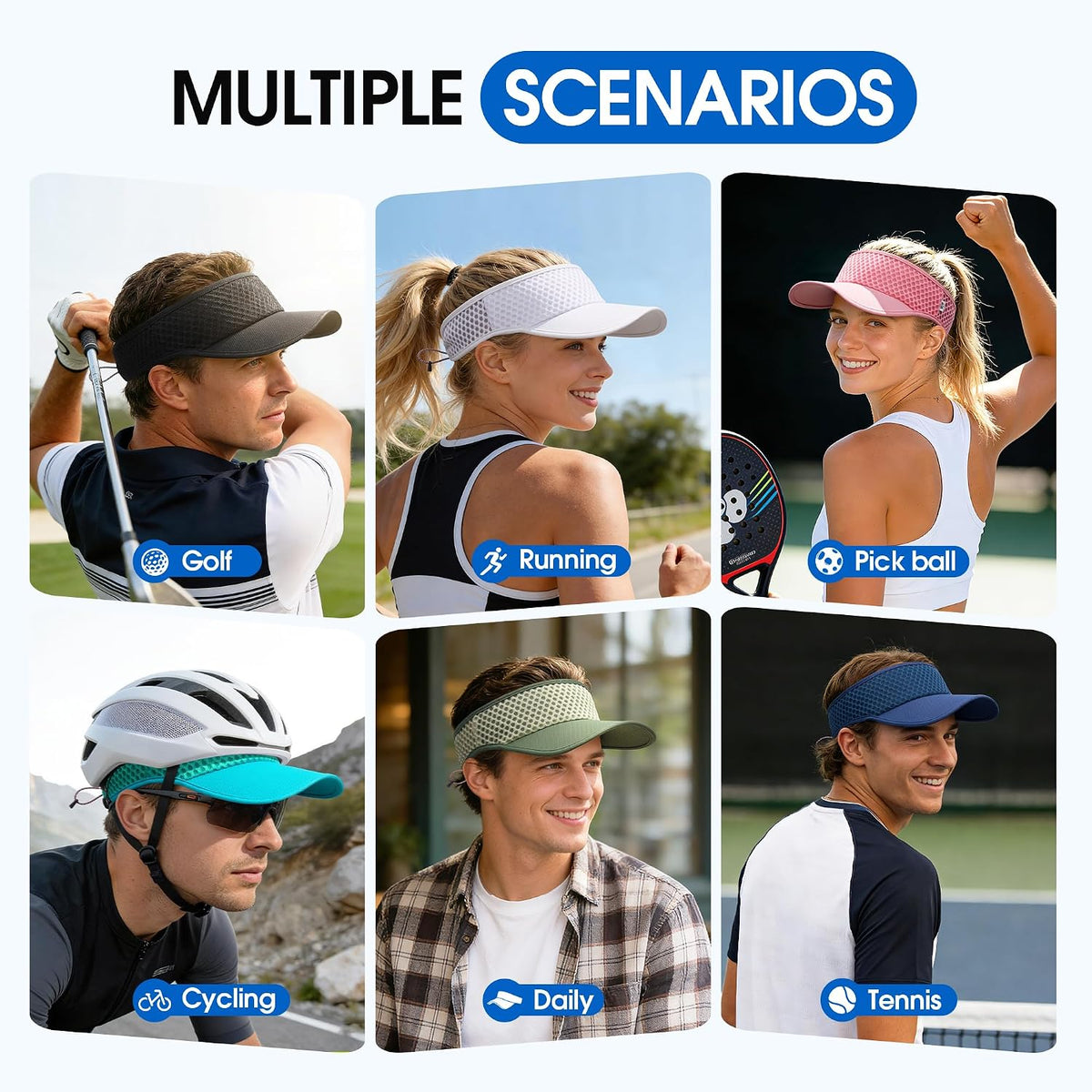 Sun Visor Hat Men Women - Moisture Wicking Lightweight Sports Cap