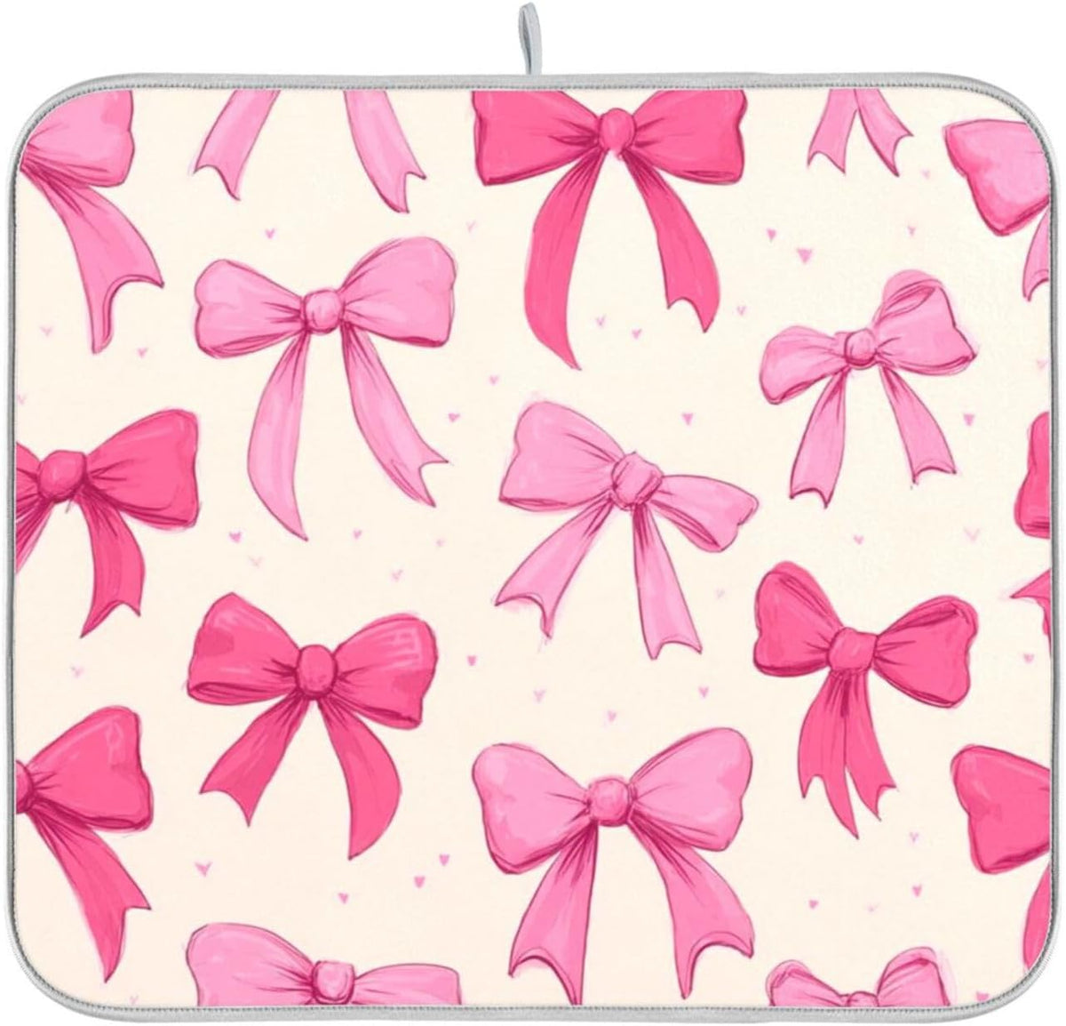 Pink Bows on A Light Dish Drying Mat Kitchen Counter Mat Draining Mat Kitchen Accessories Dish Rack Pad for Dishes, Utensils, Countertops, Sinks 16x18in