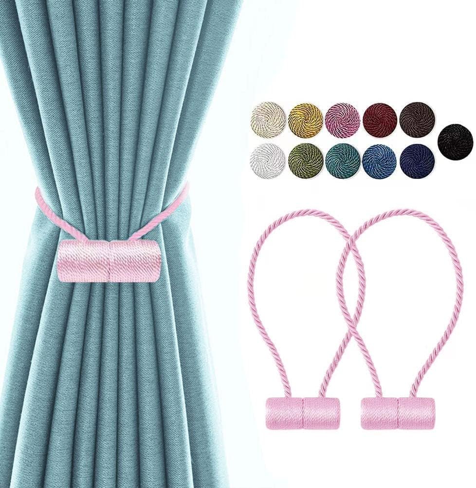 Magnetic Curtain Tiebacks Drapery Window Treament Holdbacks VS Strong Magnet Modern 16 Inch Modern Outdoor Elegant Decorative Holders Tie Back for Drapes (2PACK Pink)