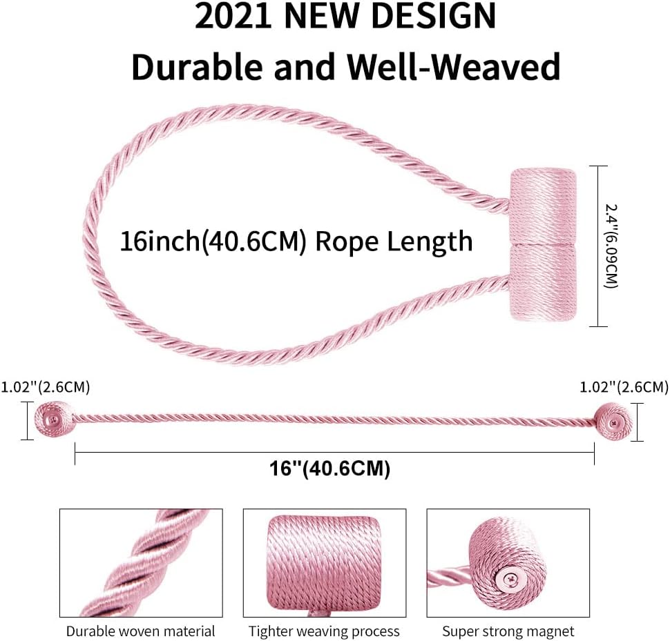 Magnetic Curtain Tiebacks Drapery Window Treament Holdbacks VS Strong Magnet Modern 16 Inch Modern Outdoor Elegant Decorative Holders Tie Back for Drapes (2PACK Pink)