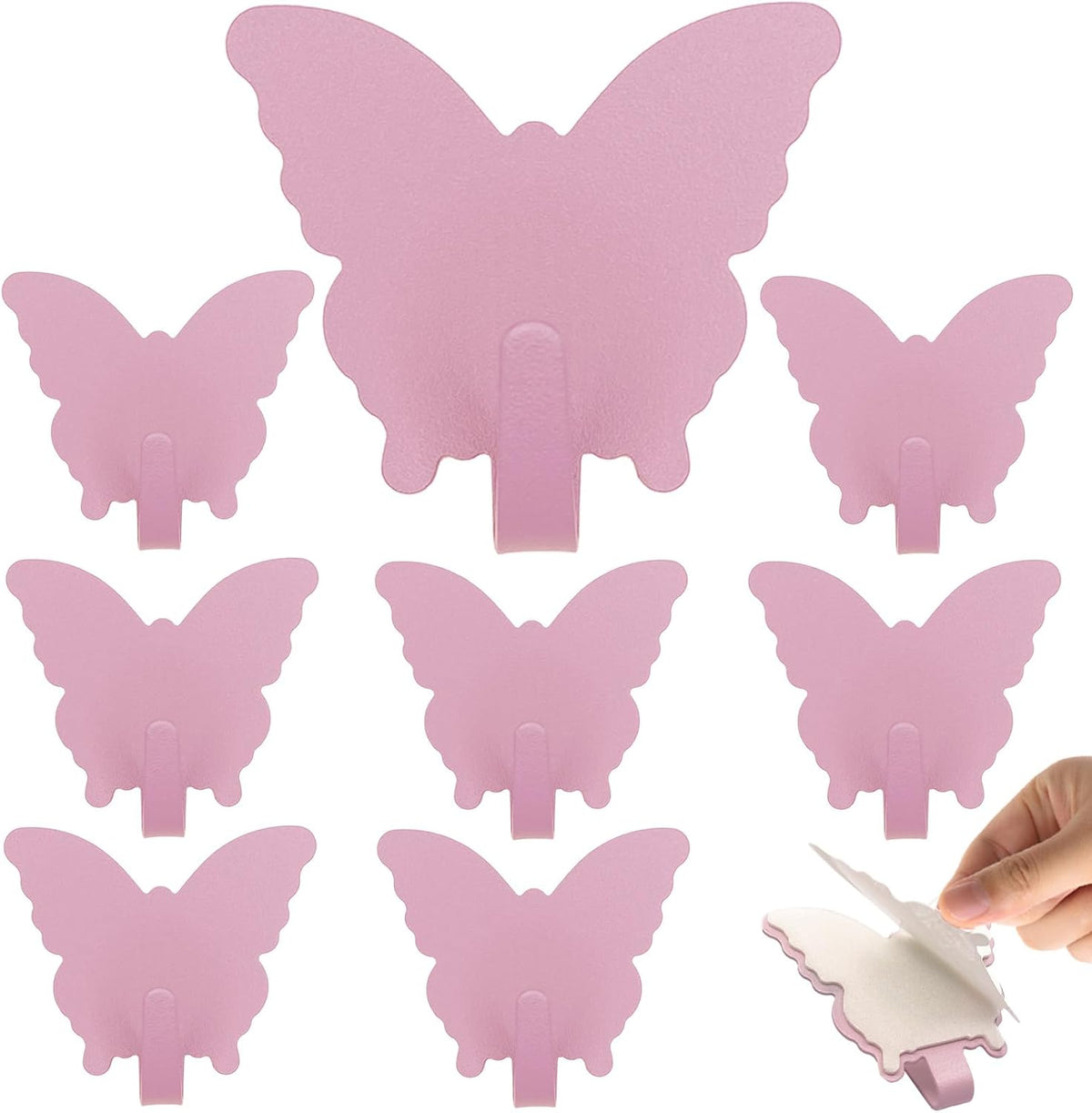 8-Pack Cute Adhesive Wall Hooks, Small Butterfly Decor Hooks for Hanging