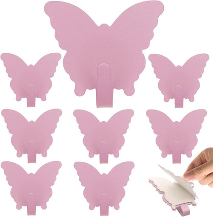 8-Pack Cute Adhesive Wall Hooks, Small Butterfly Decor Hooks for Hanging