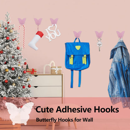 8-Pack Cute Adhesive Wall Hooks, Small Butterfly Decor Hooks for Hanging
