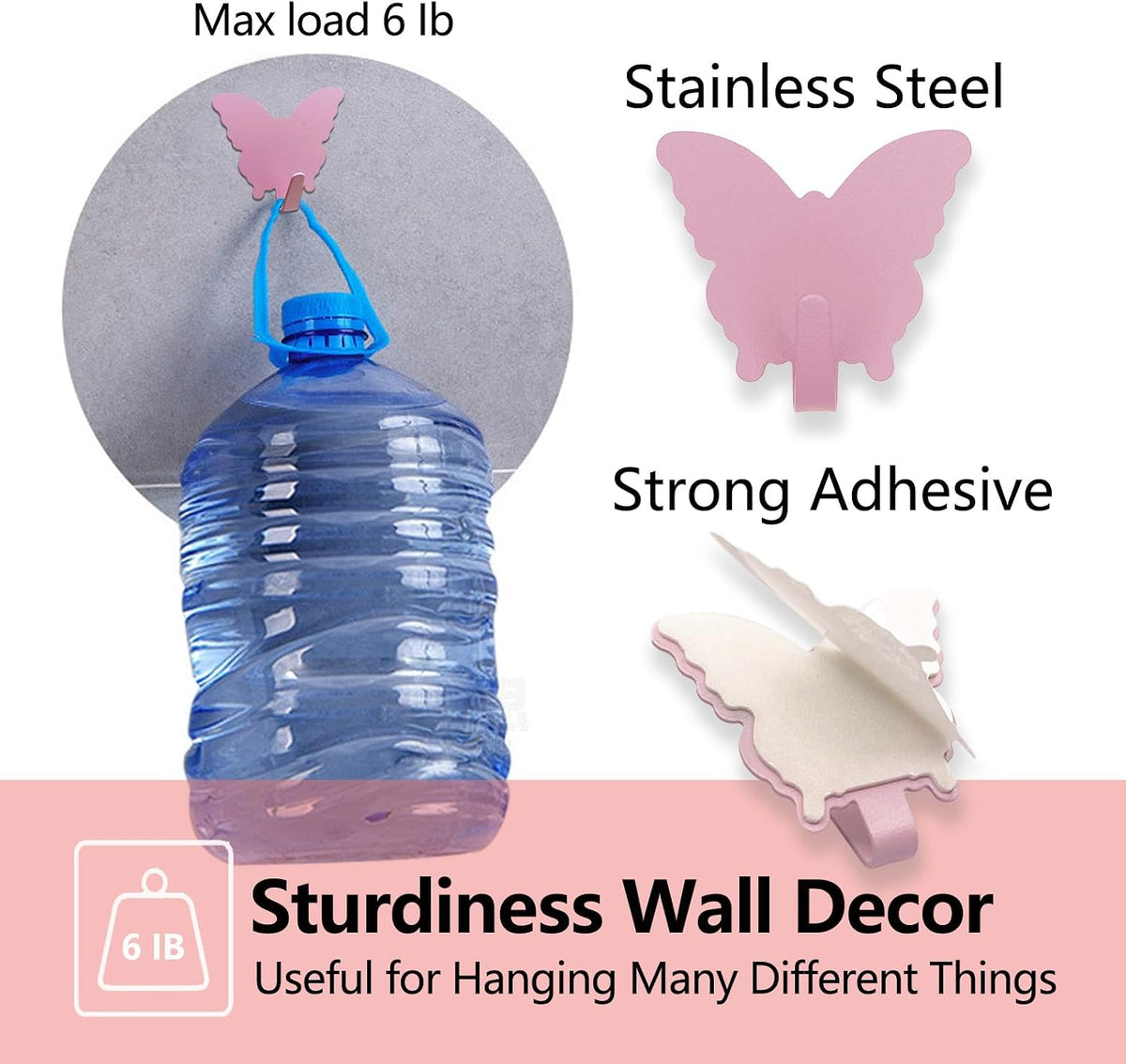 8-Pack Cute Adhesive Wall Hooks, Small Butterfly Decor Hooks for Hanging