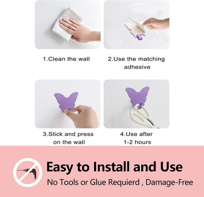 8-Pack Cute Adhesive Wall Hooks, Small Butterfly Decor Hooks for Hanging