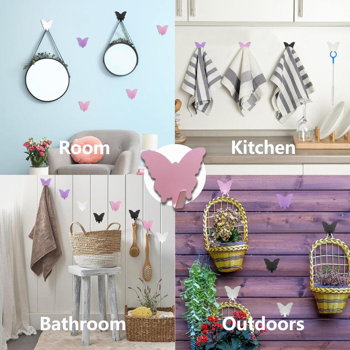 8-Pack Cute Adhesive Wall Hooks, Small Butterfly Decor Hooks for Hanging