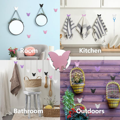 8-Pack Cute Adhesive Wall Hooks, Small Butterfly Decor Hooks for Hanging