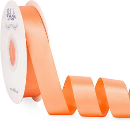 Peach Satin Ribbon Double Faced Satin 1 inch x Continuous 50 Yards-Peach Ribbon for Gift Wrapping Crafts Wedding Decoration Bows Bouquet Floral Arrangement