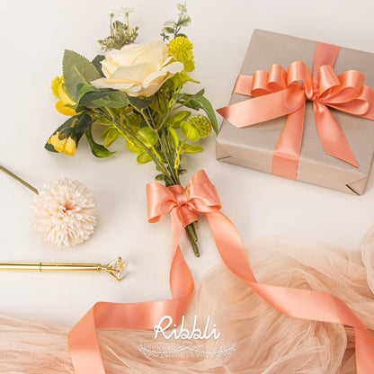 Peach Satin Ribbon Double Faced Satin 1 inch x Continuous 50 Yards-Peach Ribbon for Gift Wrapping Crafts Wedding Decoration Bows Bouquet Floral Arrangement
