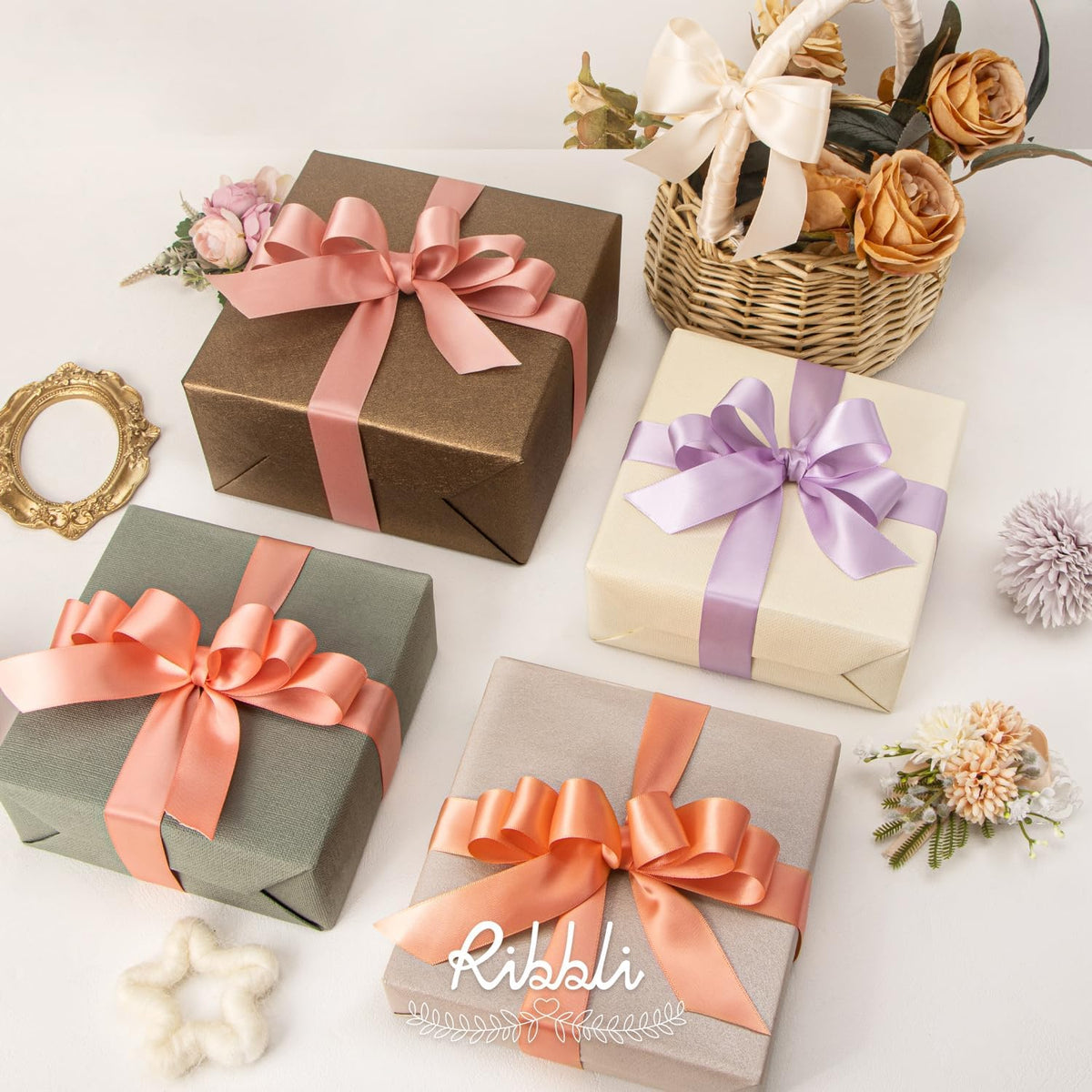 Peach Satin Ribbon Double Faced Satin 1 inch x Continuous 50 Yards-Peach Ribbon for Gift Wrapping Crafts Wedding Decoration Bows Bouquet Floral Arrangement