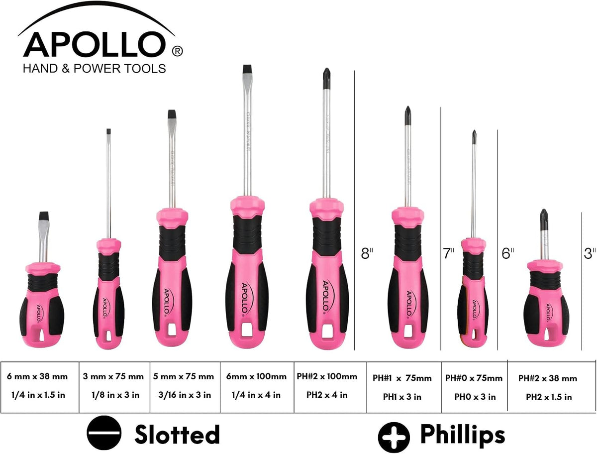 8 Piece Screwdriver Set, Pink DT5018P