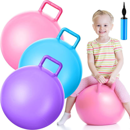 3 Pcs 18" Hopper Ball with Handle, Light Pink, Light Blue, Purple
