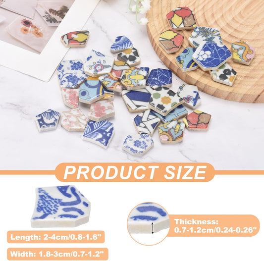 Irregular Ceramic Mosaic Tiles, 200g/0.44lb Broken Porcelain Mosaic Tiles Bulk Irregular Glazed for DIY Art Craft Making Home Decor, Blue/Pink Multi
